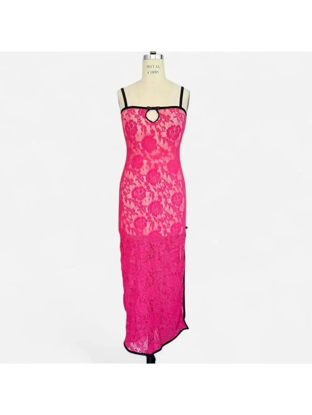 Victoria's Secret Y2K Hot Pink Lace Slip Maxi Dress in Pink